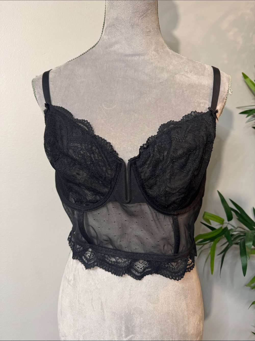 Auden Black Lace Longline Balconette Bra XL